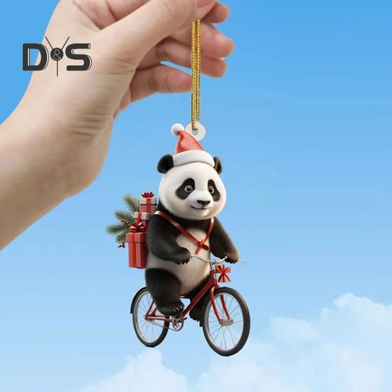 Рождественский кулон для автомобиля в форме реалистичной ездящей панды, легкий подвесной аксессуар для рождественских елок, дверей, окон, подвесной орнамент, сумка или