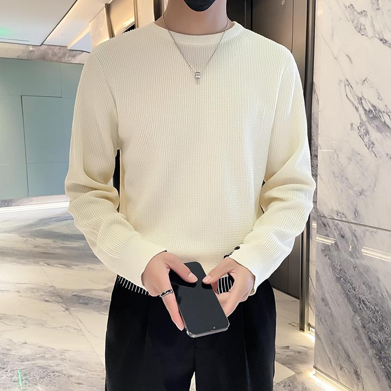 Поддельный двухсекционный жаккардовый мужской свитер с круглым вырезом, новый зимний свитер, модный мужской свитер на осень и зиму