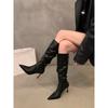 High Heel Pointed Pile Boots Women's Shoes 2024 New Autumn and Winter White Skinny Heel Knight Medium and Long Boots