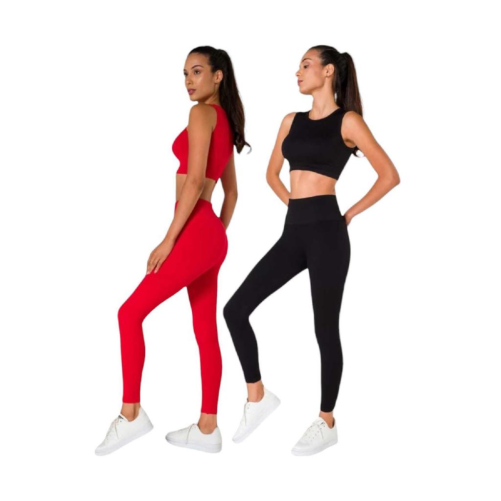 Women's Athlete Fitness Yoga Plates High Waist Tights-crop Ribbed Set 2 Pieces