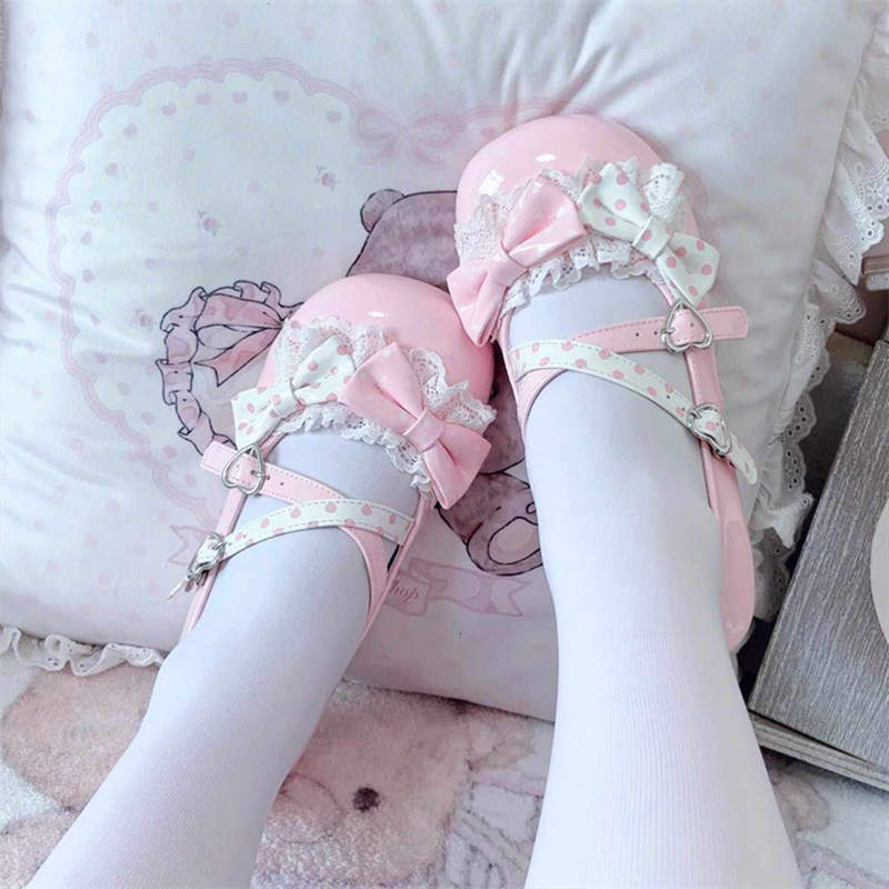 2025 новая летняя женская обувь на одинарной подошве, милая и симпатичная, нескользящая, лолита, в горошек, с бантом, с круглым носком, JK, туфли на одинарной подошве, женские