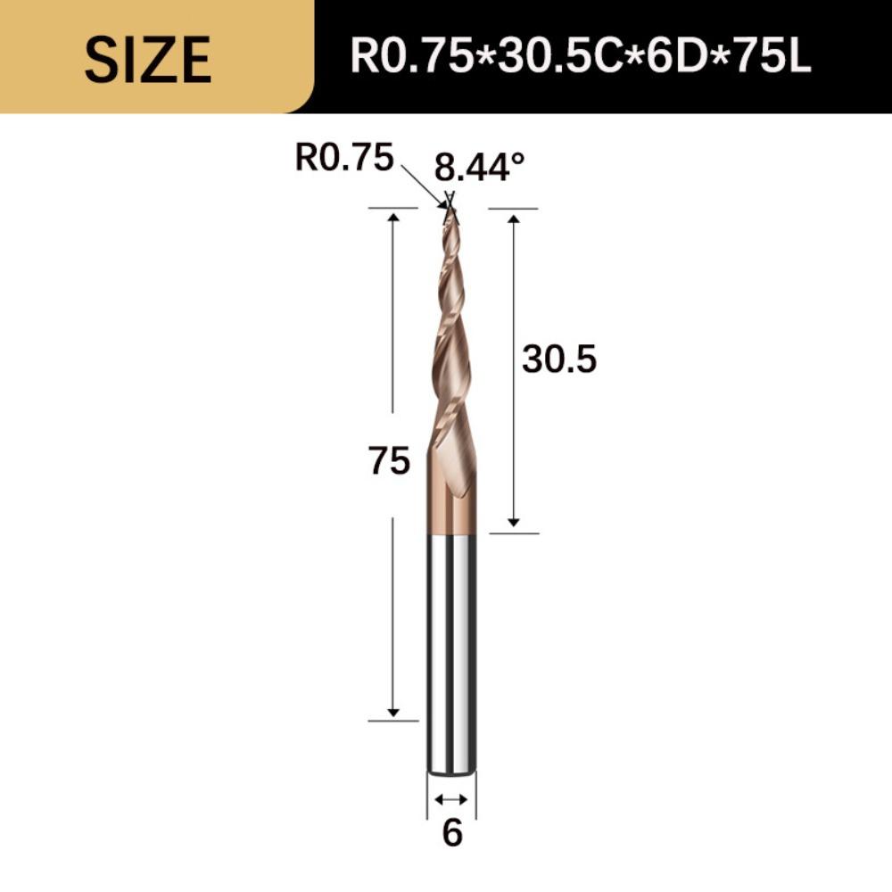 Spiral Tapered Ball Nose End Mill Solid Carbide Metal Milling CNC 3D Carving Bits Endmill