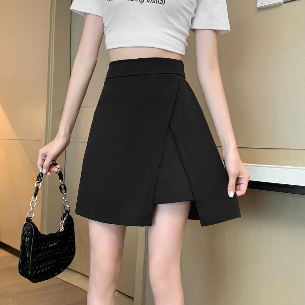 Black Short Skirt for Women In Summer Slit Chiffon Suit Skirt Pants High Waist Slim A-line Large Size Shorts Skirt