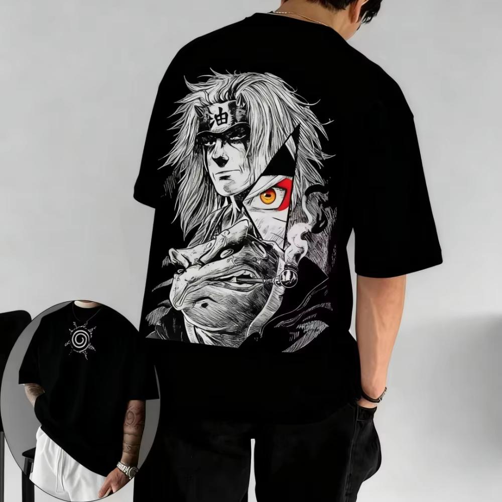 2026 Hot Sale Summer Trendy Jiraiya Sannin Naruto Graphic T-shirt Unisex Harajuku Oversized Casual Loose Crew Neck Summer Tops