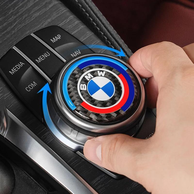Carbon Fiber Car Emblem iDrive Knob Sticker for BMW X1 X2 X3 X5 X4 X6 X7 G30 G20 G32 G11 G12 F40 F30 F20 F10 F34 - 1 Piece XB5