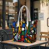 Abstract Geometric Print Casual Tote Bag Daily Use Large Capacity Portable Shoulder Bag