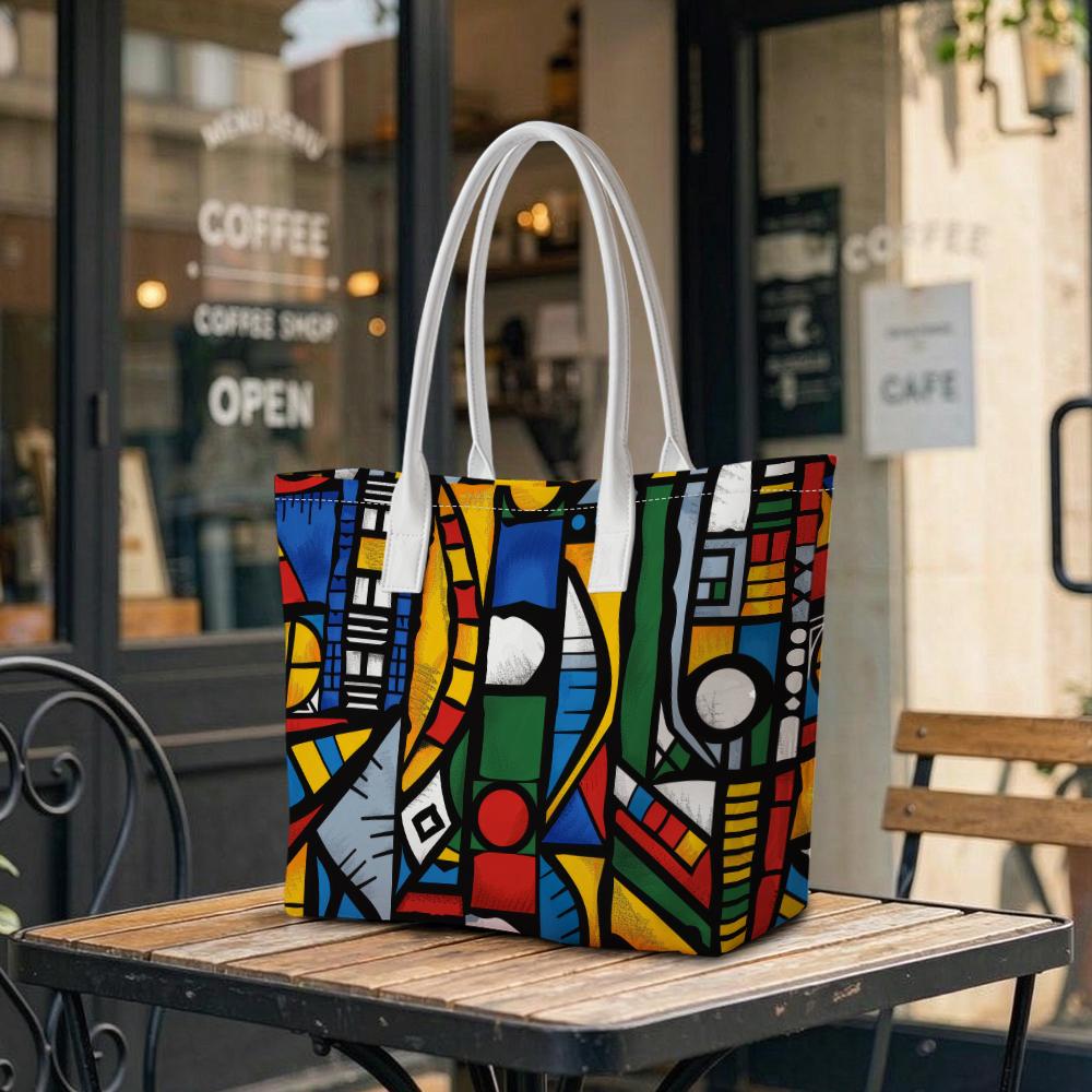 Abstract Geometric Print Casual Tote Bag Daily Use Large Capacity Portable Shoulder Bag