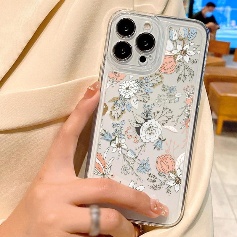 Прозрачный чехол с цветочным принтом для iPhone 16 15 14 11 Pro Max 13 12 Mini 15 14 Plus XR Xs Max 7 8, защита объектива, ударопрочный цветной силиконовый чехол