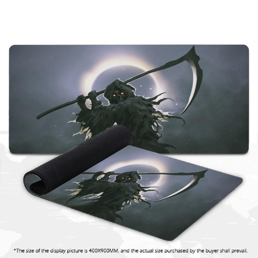 XXL Mousepad Gothic Grim Reaper Eclipse Scythe Burning Horse Skull Dark Art Rubber Overlocked Keyboard Gaming Desk Mat PC Gamers