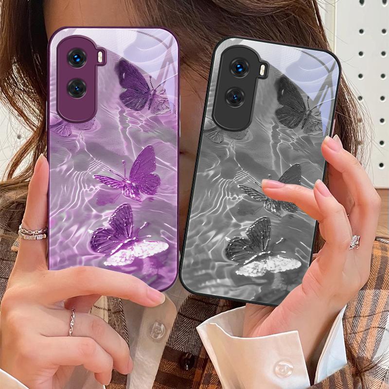 Счастливая бабочка Белая Для Honor 200 90 8X 9X Pro Lite P50 P40 Nova 10 11i P60 Magic4 6 Mate 20 50 Закаленное стекло Чехол для телефона