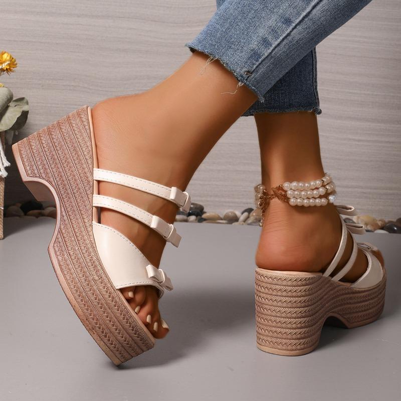 Женские летние сандалии на платформе N Nü, босоножки на танкетке с открытым носком, на высоком каблуке, с бантом