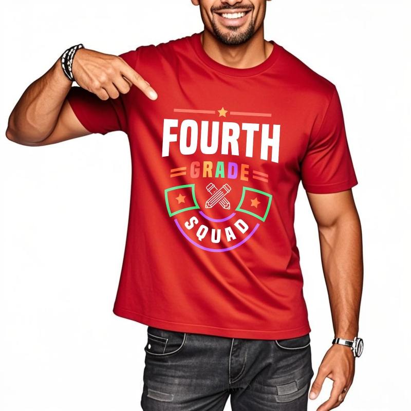 Stylish For Him Summer tshirt Fourth Grade Squad Design With Stars And Pencils Short Sleeve New Arrived ONeck Unisex Top Tees