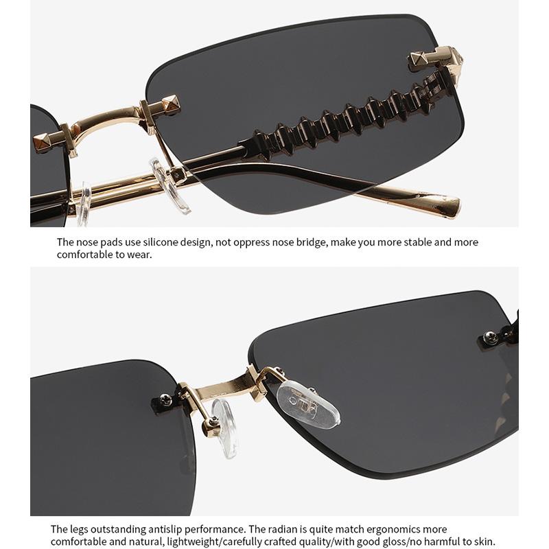 Advanced square frameless metal sunglasses for men and women outdoor sunscreen sunshade fashion trend glasses