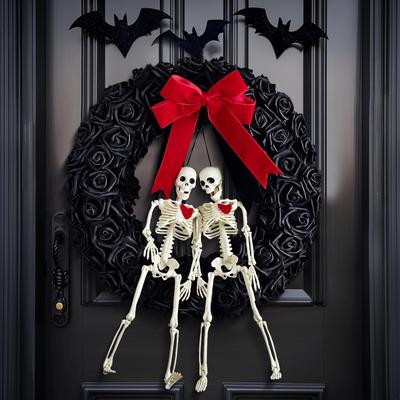 Венок на Хэллоуин Пара скелетов Роза Украшение Череп Цветок для вечеринки на каминной полке