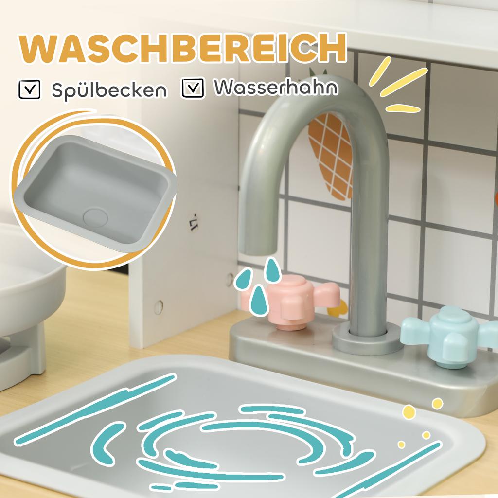 Toy Kitchen, Pretend Role Play Kitchen with Hob, Sound, Light, Coffee Machine, Ice Maker, Microwave
