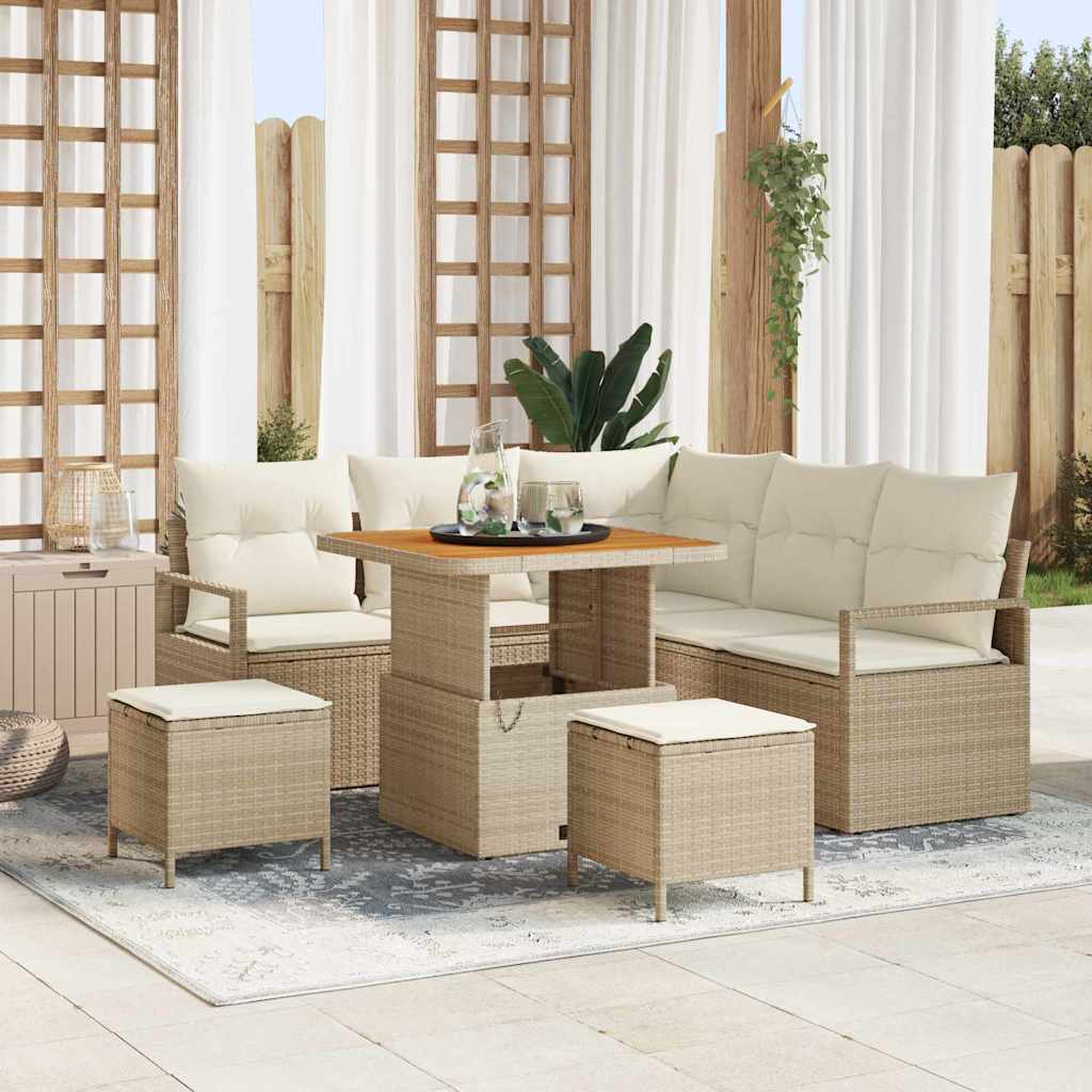 Garden Sofa Set with Cushions 8 pcs Beige Poly Rattan