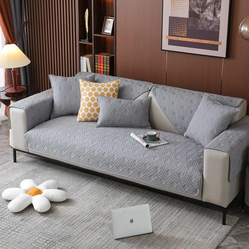 New Pure Cotton Sofa Cover Sofa Cushion Solid Color Couch Cover Non-slip Armrest Towel Pillowcase Four Seasons Universal Cushion