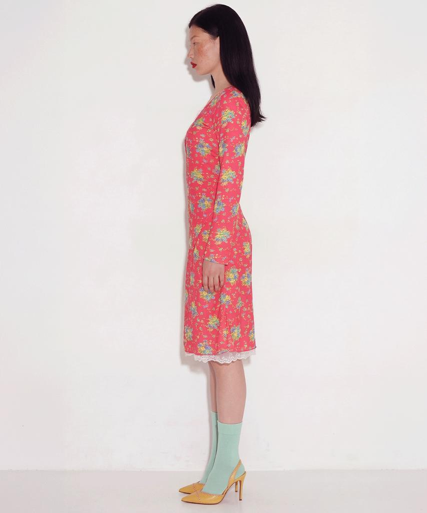 Cecese Rose Pointed Lace Hem Skirt Pink