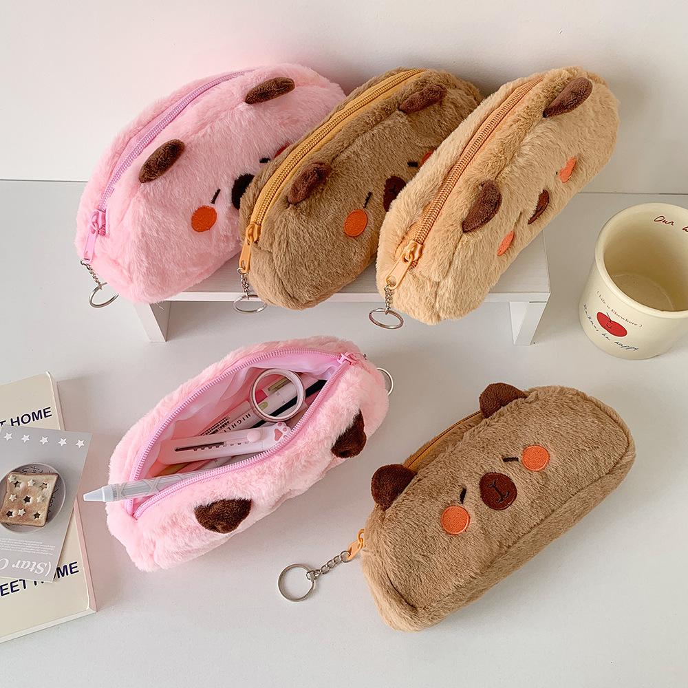 Cute Plush Kapibala Stationery Bag Student Cartoon Desktop Material Storage Bag Large-capacity Pen Case Pencil Case