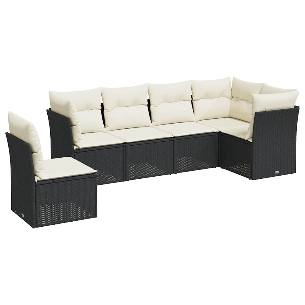6 Piece Outdoor Sofa Set with Cushions Black Poly Rattan