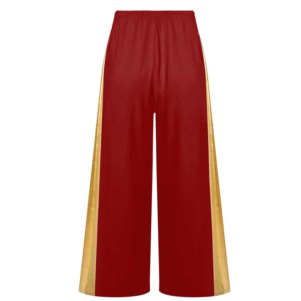 Girls Liturgical Dance Pants Metallic Patchwork High Waist Elastic Band Wide Leg Loose Trousers