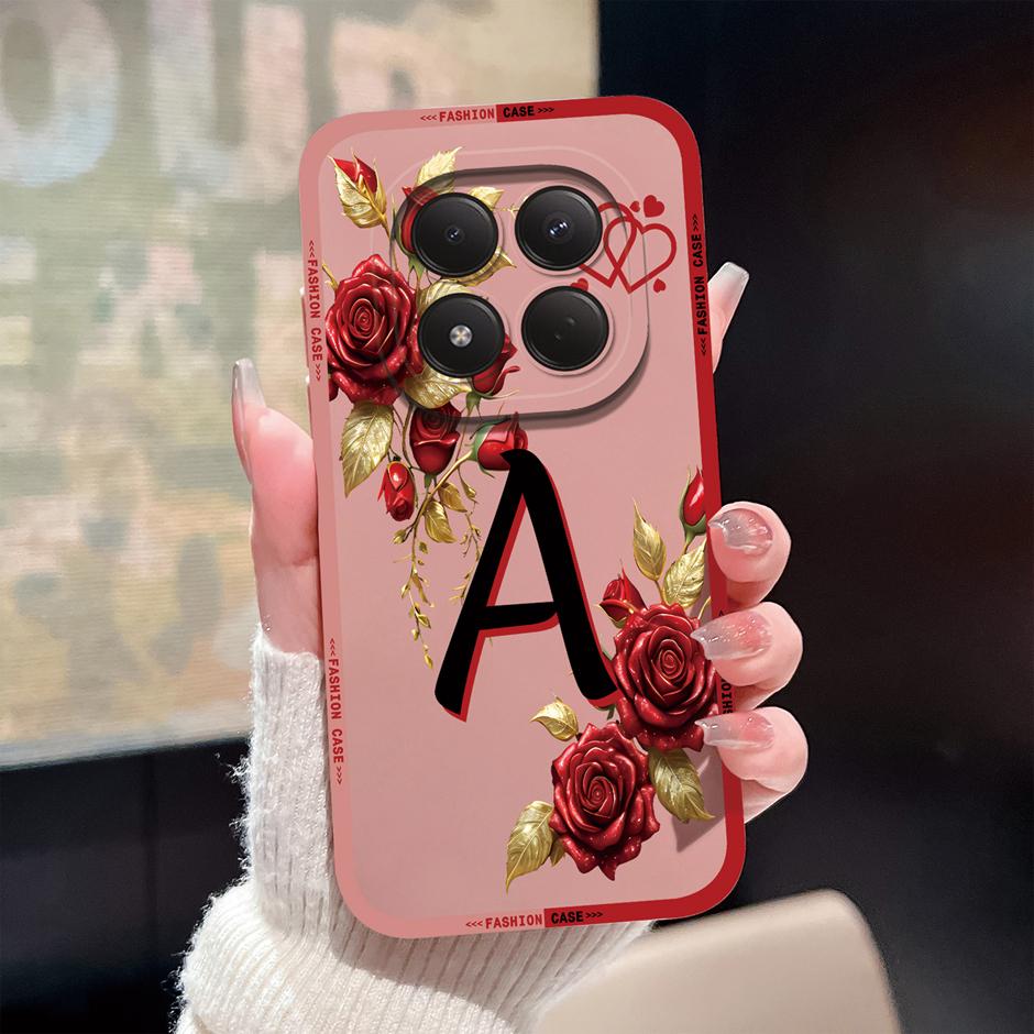 For Redmi Note 15 Pro 4G 5G Cases Luxury Rose 26 Letters Shockproof Silicone Cover For RedmiNote15 Fundas RedmiNote15Pro Bumper