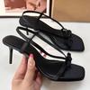 Elegant Women High Heeled Sandals Clip Toe Black Butterfly-knot Sexy Thin Strap Summer Footwear Large Size Ladies Office Shoes