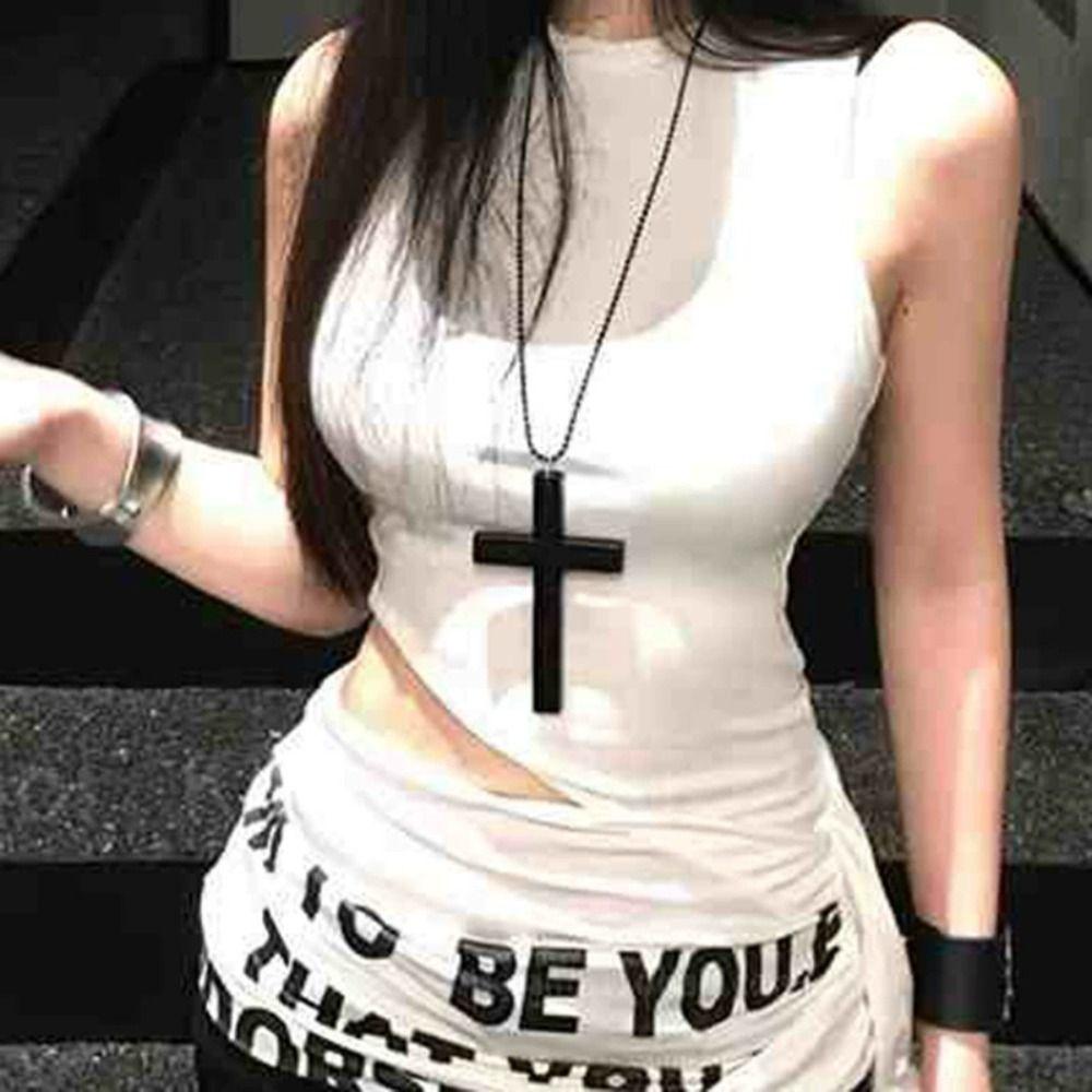 Choker Y2k Punk Gothic Necklace White Black Cross Necklace Wood Cross Pendant Halloween