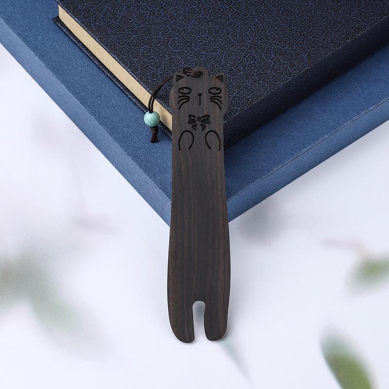 Retro Solid Wood Cat Bookmark Gift Box - Exquisite Literary Cartoon Design