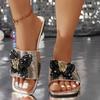 Мода 2025 Лето Открытый носок Квадратный носок Женские тапочки Уличные Повседневные сандалии Женские с Кристальной бабочкой Большой размер Низкий каблук Тапочки