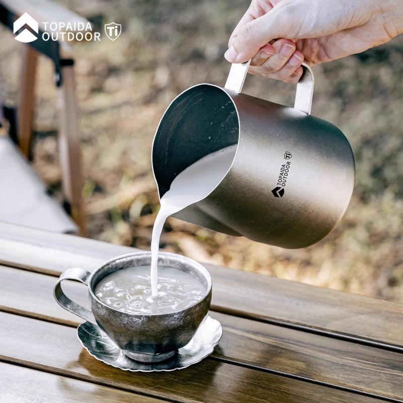 Titanium Milk Pitcher Latte Art Professional Barista Tool 650ml Slim Spout Stainless Steel Alternative Home Use