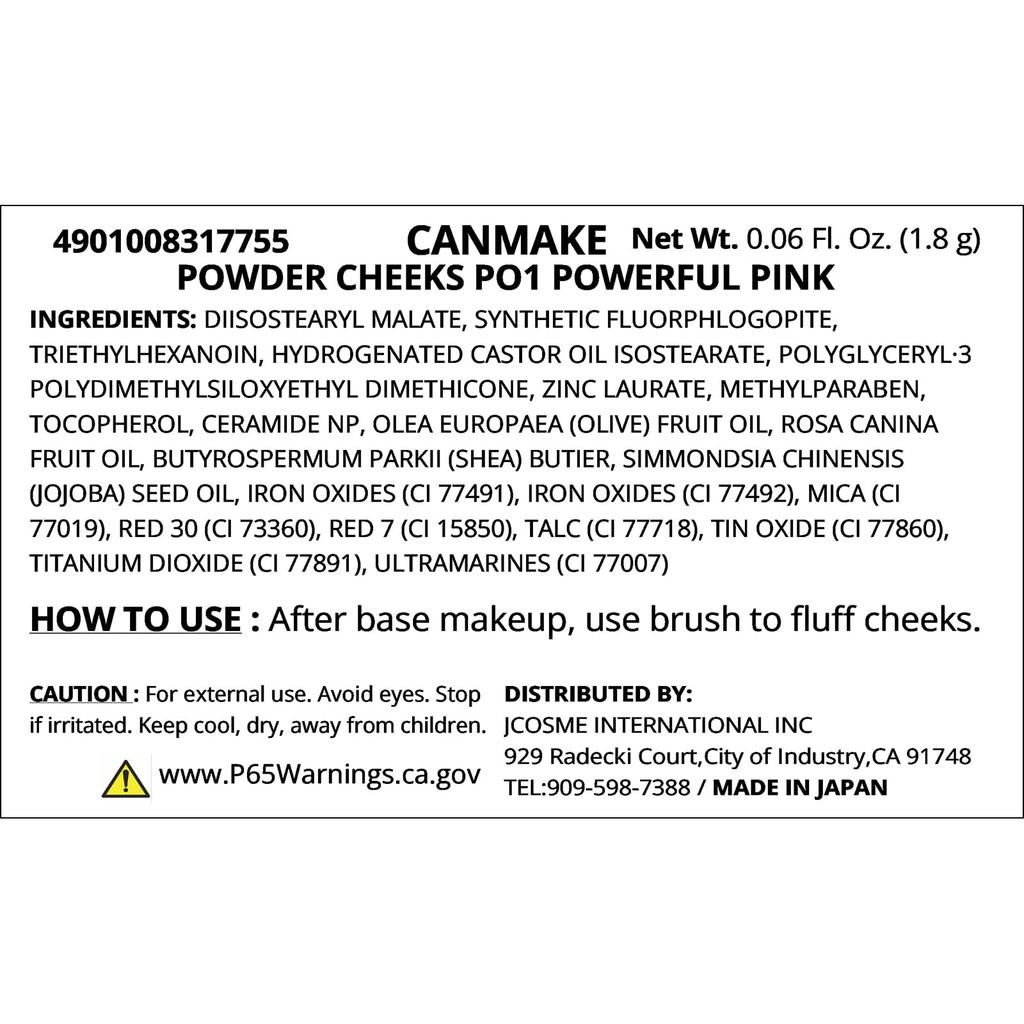 CANMAKE Powder Cheeks P01 Powerful Pink Blush with Brush 1.8 g