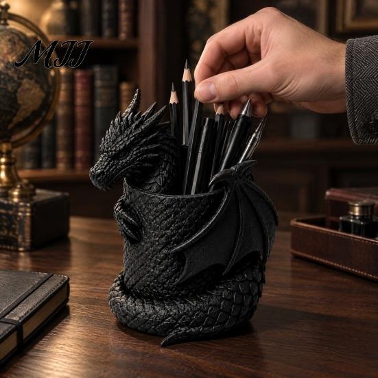 Детальный держатель для ручек в виде скульптуры, 3D-печатный готический держатель-дракон, Спиральная фигурка, Стаканчик для канцелярских принадлежностей, Офисный декор, Фантазийный настольный органайзер, Хэллоуинский настольный декор