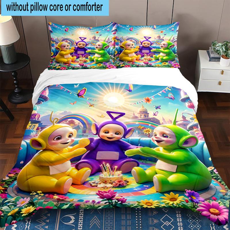 3PCS Tele-tubbies Celebration 3pcs Bedding,Including 3PCS Duvet Cover And 2pcs Pillowcases Perfect for Christmas,Ideal for Bedroom, Dormitory