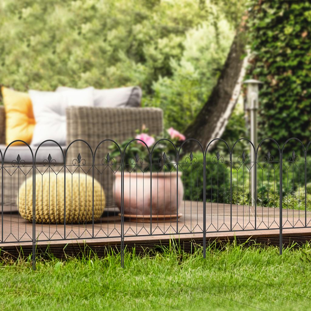 Set of 5 Decorative Metal Garden Fences with Ornaments, 305 X 79.5 cm, Black