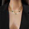 DIEYURO 316L Stainless Steel Green Heart Crystal Pendant Necklace Earrings For Women Girl New Trend Non-fading Jewelry Set Party