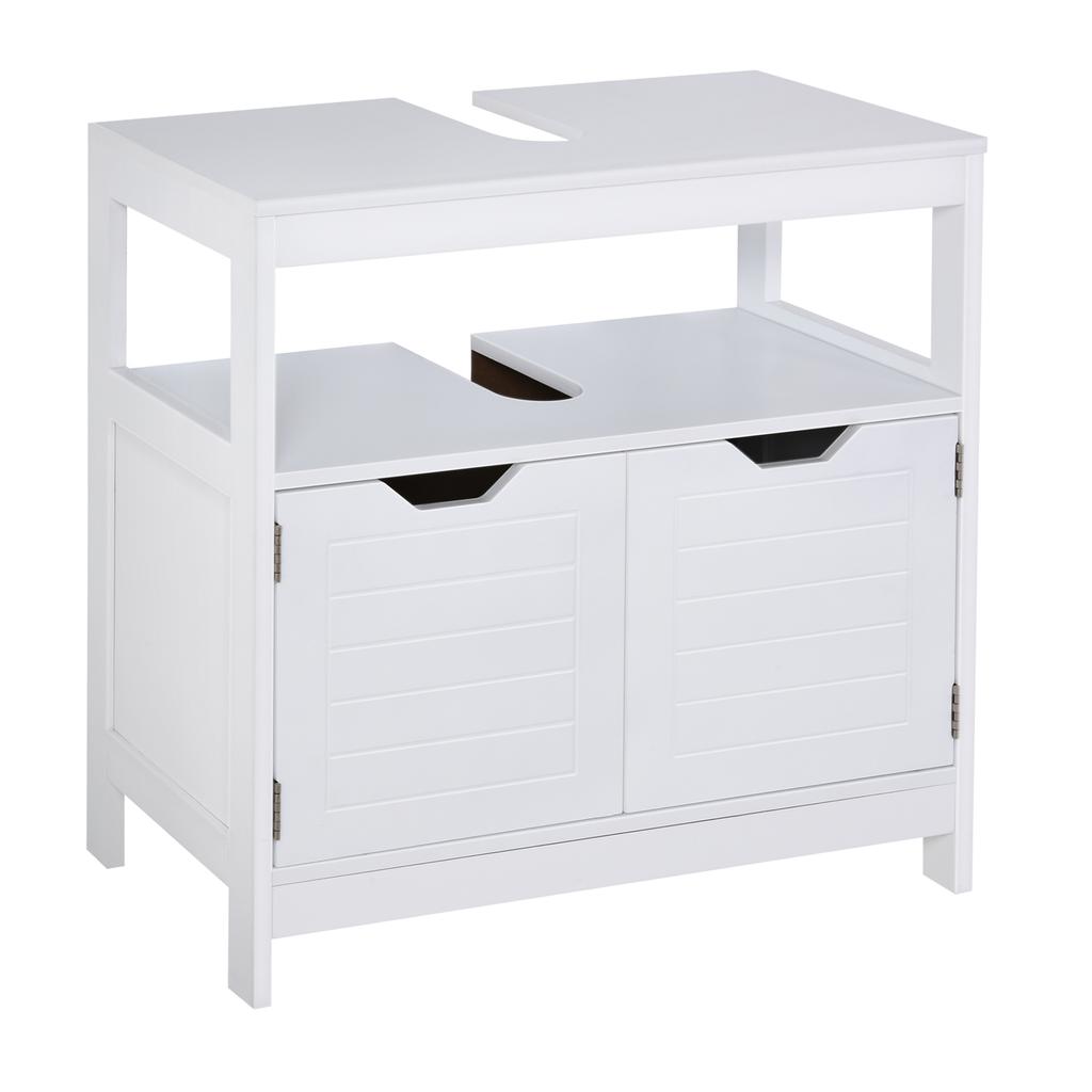 Under Sink Cabinet Bathroom Cabinet with Shelf 2-Door Storage Anti-Tip Device Moisture Resistant 60x30x60 cm White