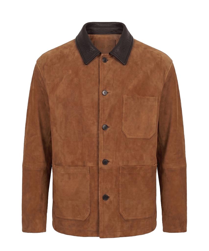 PINBLACK Unisex French Goat Suede Leather Collar Work Jacket