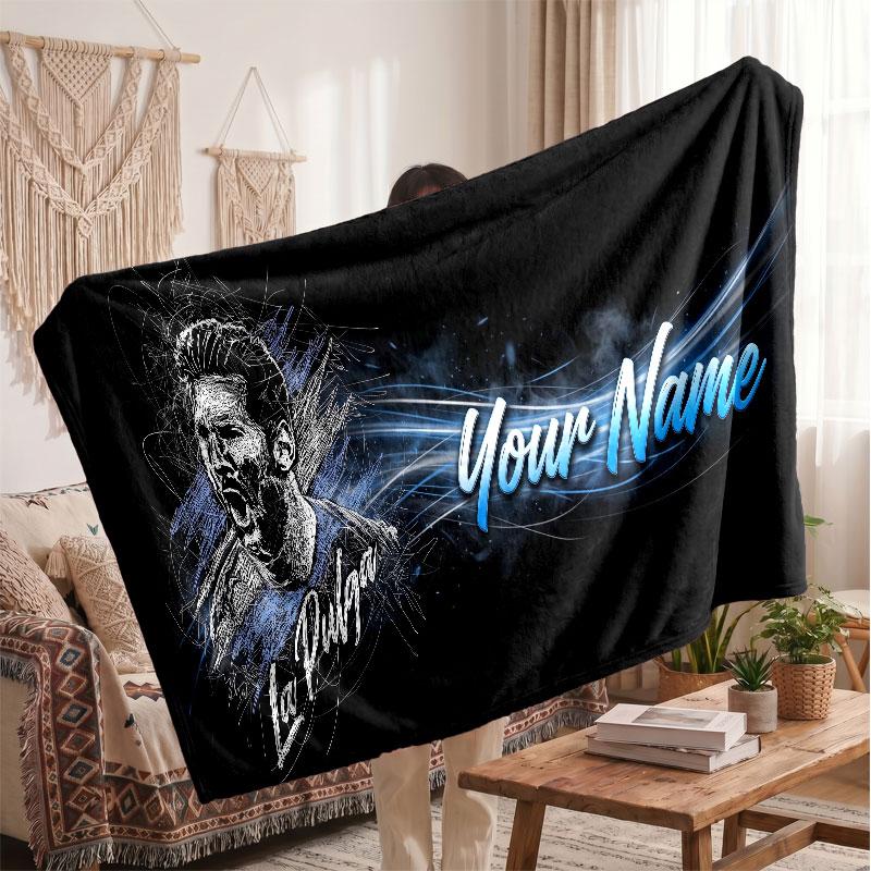 Lionel Messi Personalized Fleece Blanket With Football Logo, Custom Name Text Soft Warm Home Throw Blanket