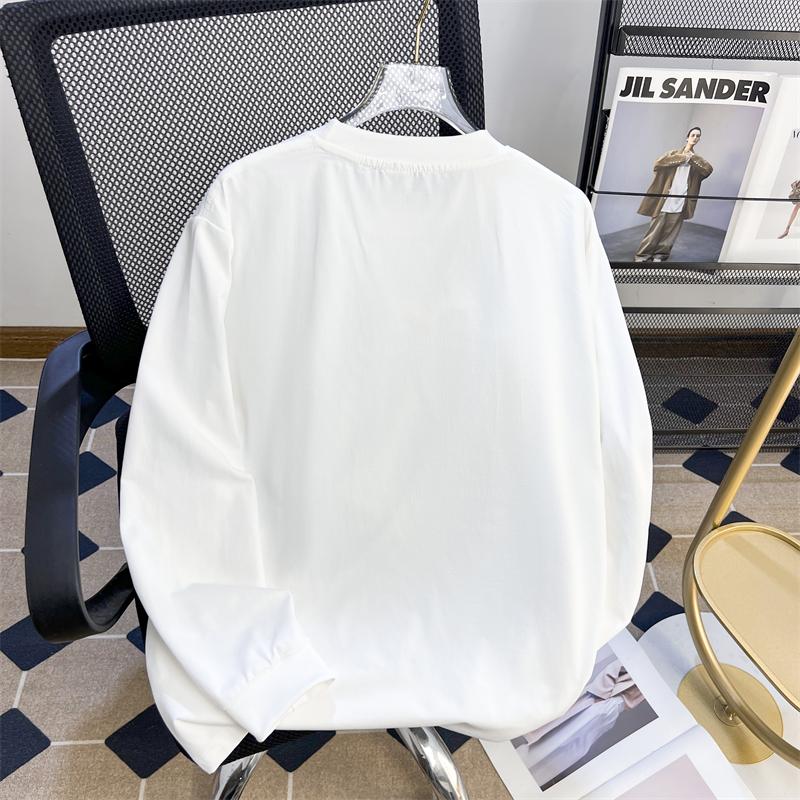 Футболка с длинным рукавом из высококачественного хлопка в американском стиле для мужчин, осенний модный свободный свитер с круглым вырезом, универсальная базовая рубашка