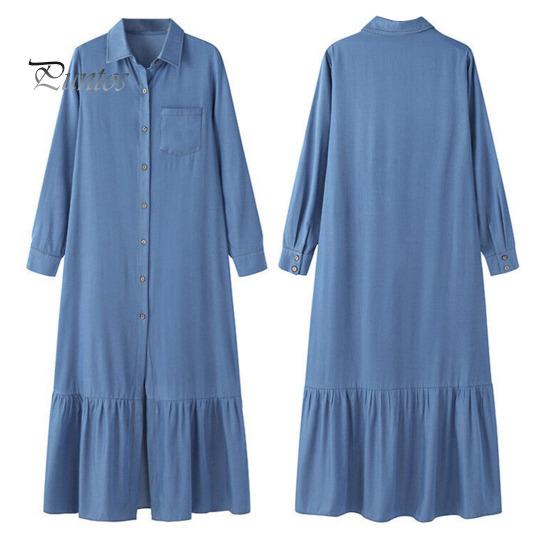 Женское платье макси с отложным воротником и длинным рукавом, однобортный кардиган, свободный однотонный цвет с рюшами в стиле пэчворк, струящийся подол, для путешествий, поездок на работу, весна-лето