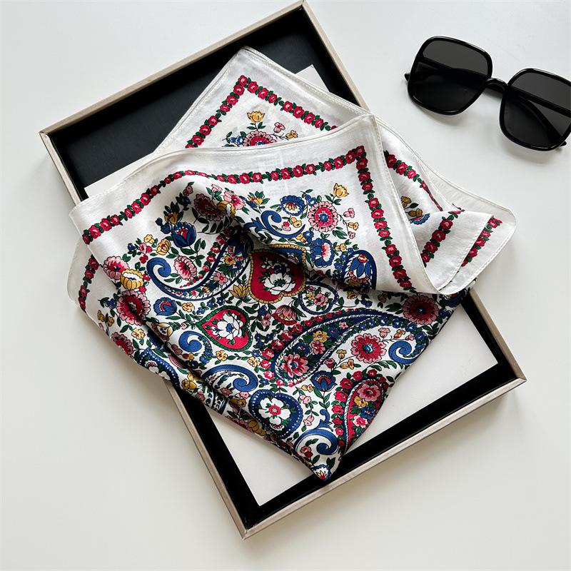 New Vintage Paisley Silk Scarf Women's Premium Elegant 111% Mulberry Silk Small Square Scarf Neck Protection