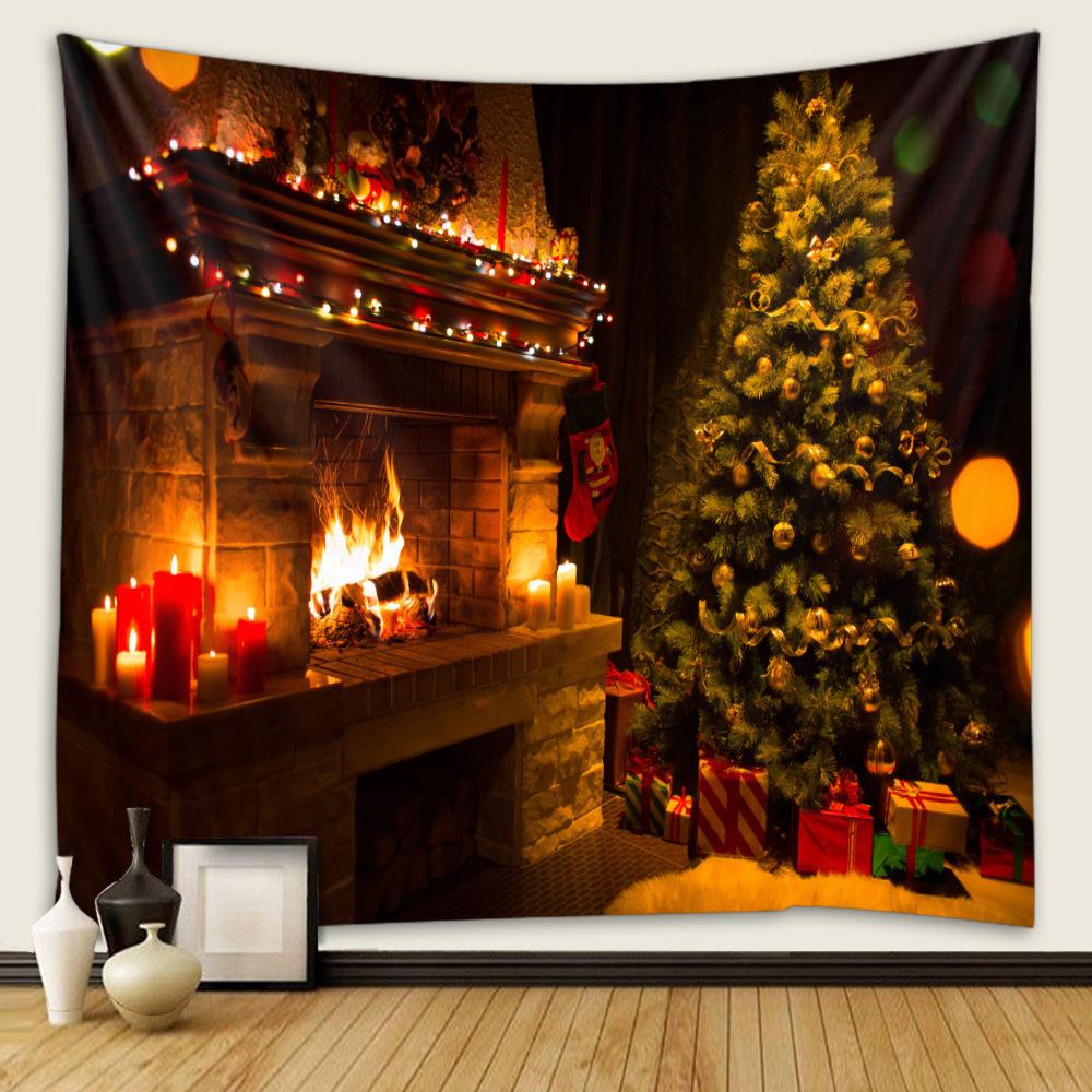 Christmas Tree Fireplace Printed Pattern Tapestry Home Living Room Bedroom Room Wall Decoration Background Cloth Tapestry