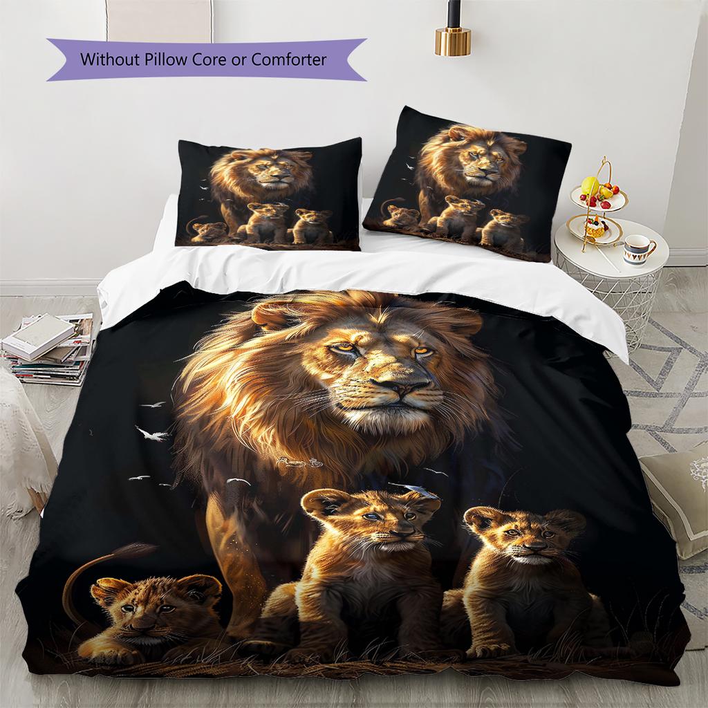 3D Lion Pattern Bedding Quilt Set Quilt Cover Pillowcase Home Decoration Birthday Gift (1 * duvet cover + 2 * pillowcase, without core)
