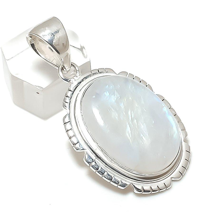 Natural Moonstone Gemstone 925 Sterling Silver Jewelry Pendant 1.97" Y8v12