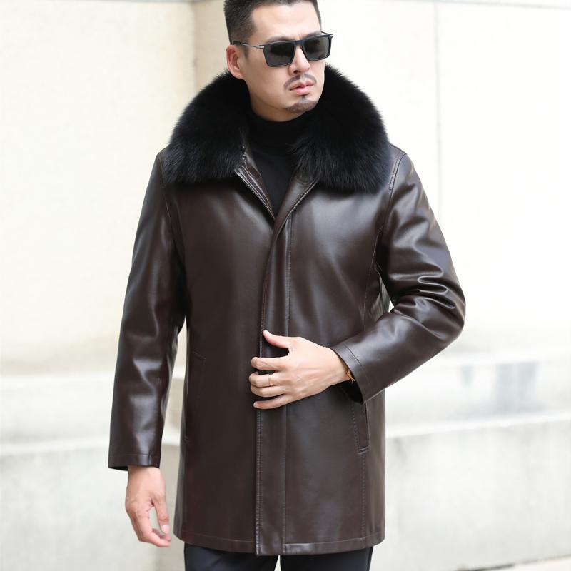 Winter Men's Genuine Leather Down Jacket White Duck Down Filling Natural Fox Fur Collar Plus Fertilizer Plus Size