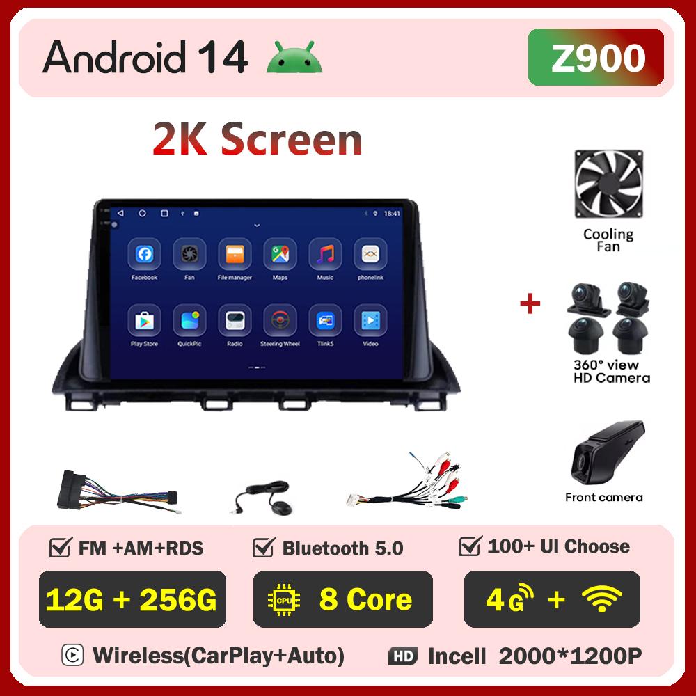 Для Mazda 3 Axela 2014 22015 2016 2017-2019 Автомобильный мультимедийный видеоплеер с сенсорным экраном Android 14 Автомобильное радио GPS-навигация Wi-Fi