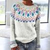 Women Sweater Round Neck Long Sleeve 3D Digital Print Knitting Tops Loose