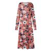 Women's  Casual Fashion V-Neck Long Sleeve Floral Print Long Dress