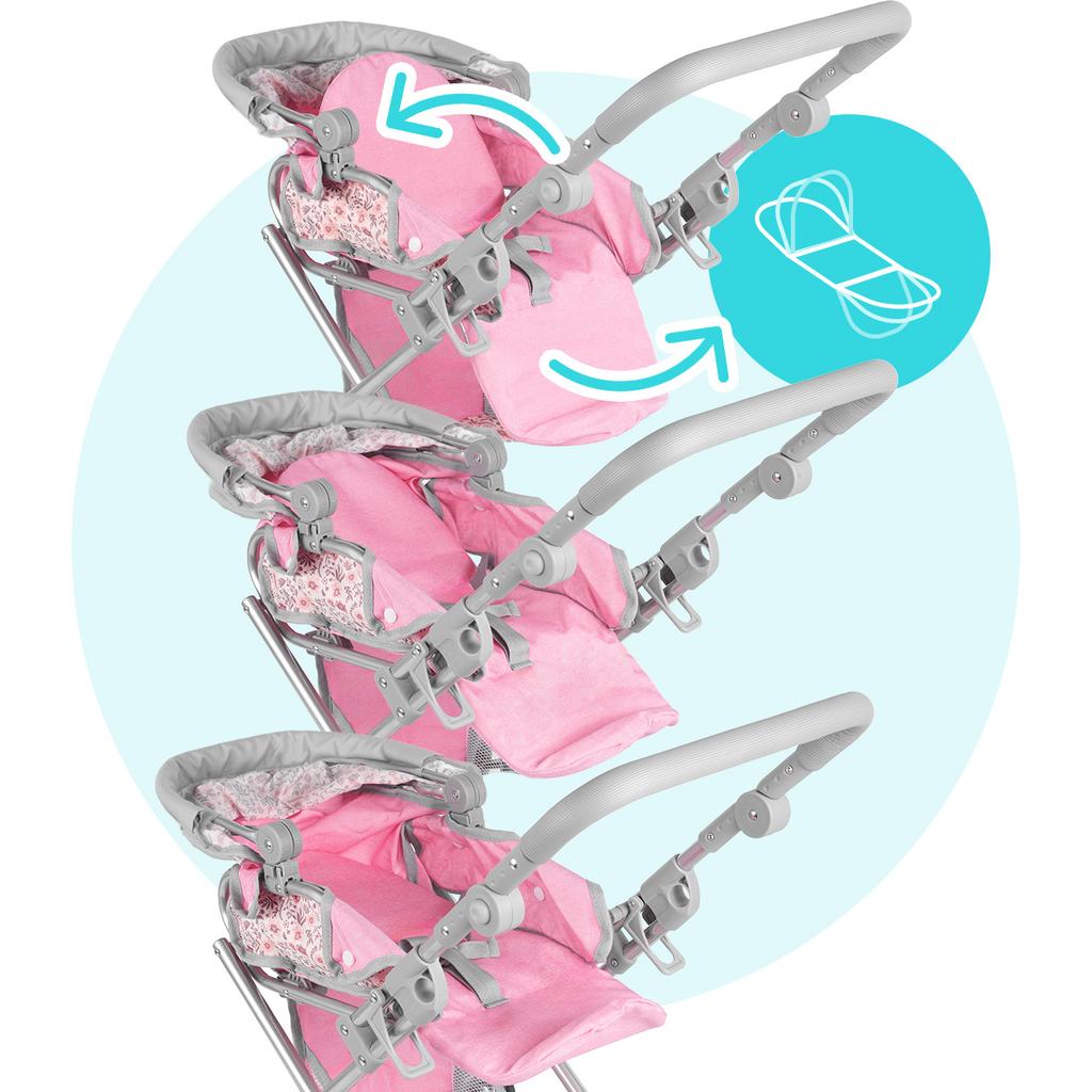 3-In-1 Doll Stroller Gondola Carrier With Adjustable Basket And Accessories